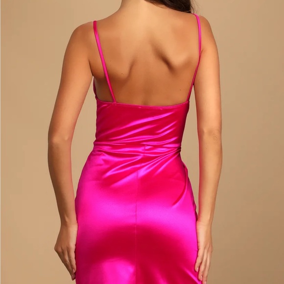 LULUS Magenta Satin bodycon Dress - Picture 2 of 3